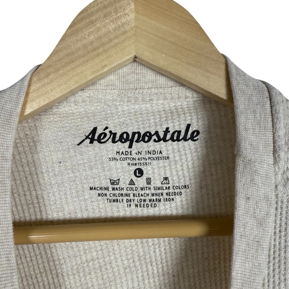 VINTAGE Y2K Aeropostale Men’s Waffle Knit Thermal Beige/Red Size L - Picture 4 of 6